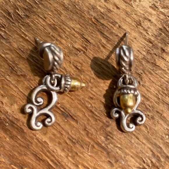 BRIGHTON two tone multi layer dangle post earrings